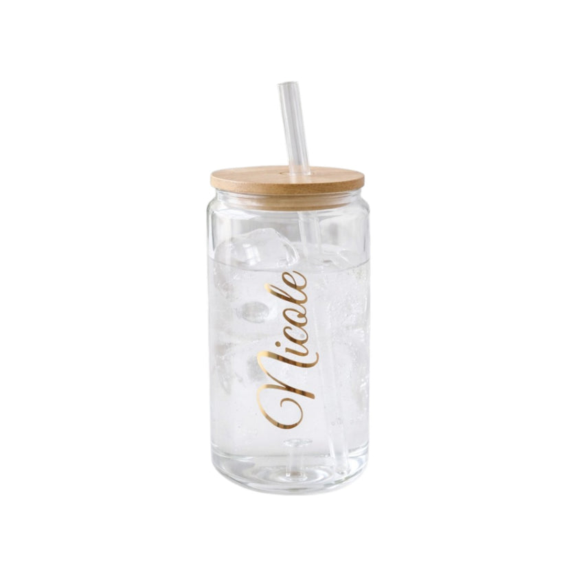 Personalized Frosted Glass Tumbler with Lid | Custom Iced Coffee Cup