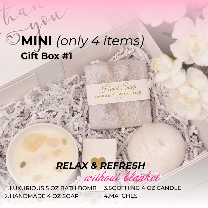 Hygge gift box aesthetic self care set arranged with spa items