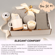 Hygge style gift box arrangement with blanket candles and decor